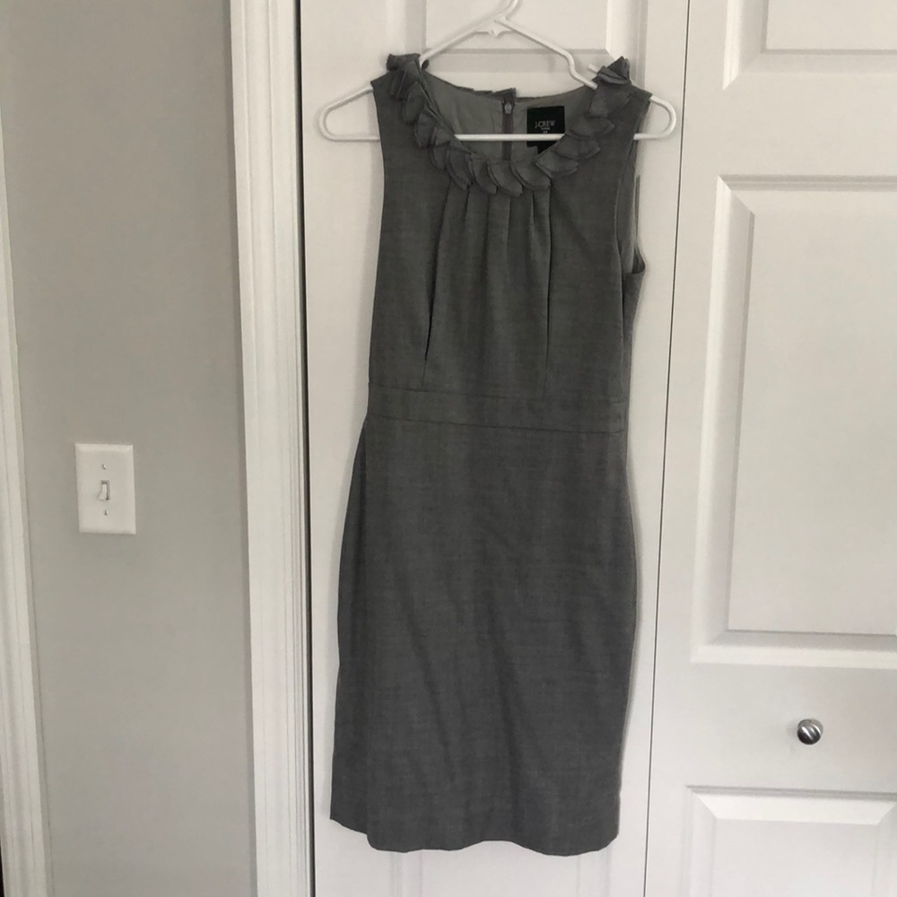 J. CREW fitted sheath dress floral applique ruffle grey 2